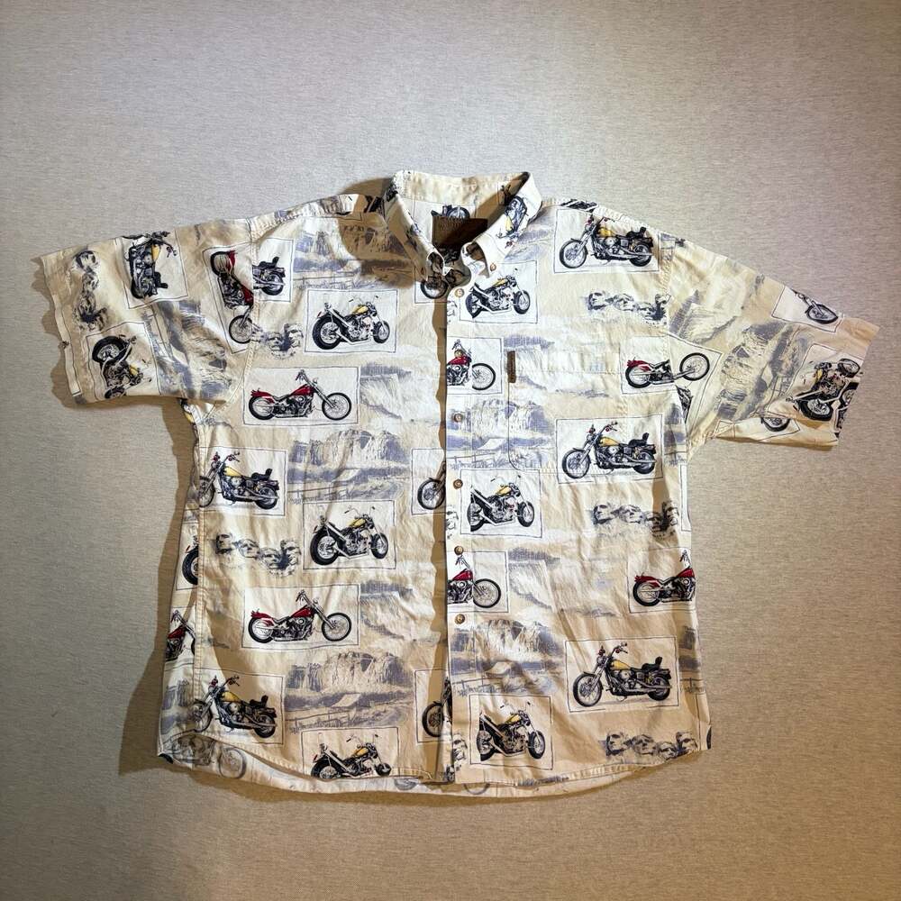 North River Outfitters Men's ButtonDown Shirt Motorcycle Biker Print